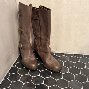 Børn Brown Maleri Mid-Calf Leather Boots with Plaid Lining